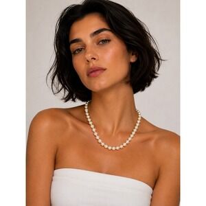 Marvella Gold Tone Faux Pearl Necklace 30" Classic Vintage Style
